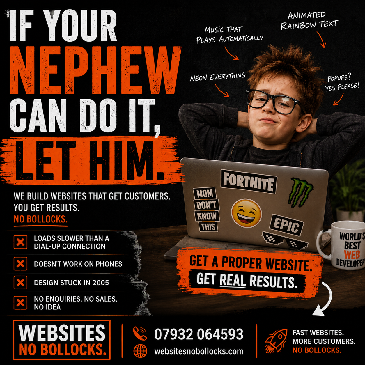 If your nephew can do it, let him. We build websites that get customers. Get a proper website, get real results.