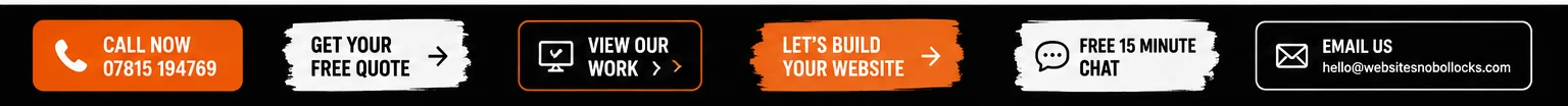Call now 07932 064593, get your free quote, view our work, free 15 minute chat, email info@websitesnobollocks.com